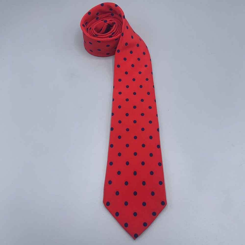Fratelli 100% Silk Hand Made Italy Neck Tie Red Navy Blue Polka Dot